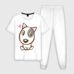 Мужская пижама хлопок с принтом Doggy in love , 100% хлопок | брюки и футболка прямого кроя, без карманов, на брюках мягкая резинка на поясе и по низу штанин
 | Тематика изображения на принте: влюбленная собака | дог | пес | собака | собачка | щенок