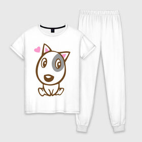 Женская пижама хлопок с принтом Doggy in love , 100% хлопок | брюки и футболка прямого кроя, без карманов, на брюках мягкая резинка на поясе и по низу штанин | Тематика изображения на принте: влюбленная собака | дог | пес | собака | собачка | щенок