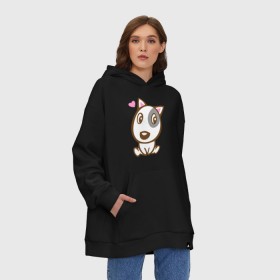 Худи SuperOversize хлопок с принтом Doggy in love , 70% хлопок, 30% полиэстер, мягкий начес внутри | карман-кенгуру, эластичная резинка на манжетах и по нижней кромке, двухслойный капюшон
 | влюбленная собака | дог | пес | собака | собачка | щенок