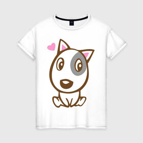 Женская футболка хлопок с принтом Doggy in love , 100% хлопок | прямой крой, круглый вырез горловины, длина до линии бедер, слегка спущенное плечо | Тематика изображения на принте: влюбленная собака | дог | пес | собака | собачка | щенок