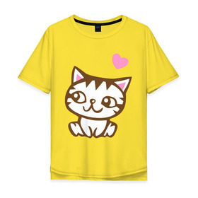 Мужская футболка хлопок Oversize с принтом Kitty in love , 100% хлопок | свободный крой, круглый ворот, “спинка” длиннее передней части | Тематика изображения на принте: влюбленная кошка | влюбленный котенок | киса | китти | кот | котенок | кошка | кошки