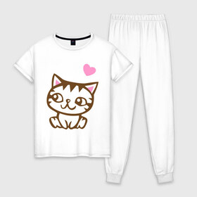Женская пижама хлопок с принтом Kitty in love , 100% хлопок | брюки и футболка прямого кроя, без карманов, на брюках мягкая резинка на поясе и по низу штанин | влюбленная кошка | влюбленный котенок | киса | китти | кот | котенок | кошка | кошки