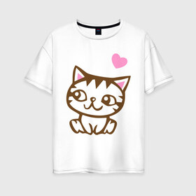Женская футболка хлопок Oversize с принтом Kitty in love , 100% хлопок | свободный крой, круглый ворот, спущенный рукав, длина до линии бедер
 | влюбленная кошка | влюбленный котенок | киса | китти | кот | котенок | кошка | кошки