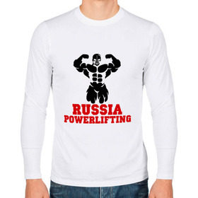 Мужской лонгслив хлопок с принтом Russia Powerlifting , 100% хлопок |  | 