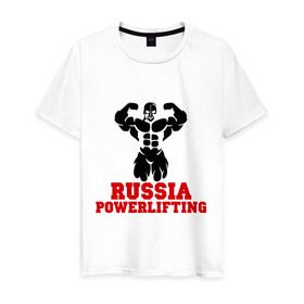 Мужская футболка хлопок с принтом Russia Powerlifting , 100% хлопок | прямой крой, круглый вырез горловины, длина до линии бедер, слегка спущенное плечо. | 