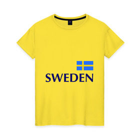 Женская футболка хлопок с принтом Сборная Швеции - 10 , 100% хлопок | прямой крой, круглый вырез горловины, длина до линии бедер, слегка спущенное плечо | Тематика изображения на принте: football | сборная швеции | флаг швеции | футбол | швеция