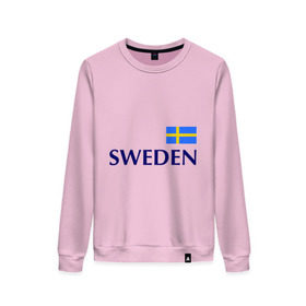 Женский свитшот хлопок с принтом Сборная Швеции - 10 , 100% хлопок | прямой крой, круглый вырез, на манжетах и по низу широкая трикотажная резинка  | football | сборная швеции | флаг швеции | футбол | швеция
