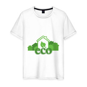 Мужская футболка хлопок с принтом eco , 100% хлопок | прямой крой, круглый вырез горловины, длина до линии бедер, слегка спущенное плечо. | eco | зеленые технологии | зелень | планета | чистота | эко | экология