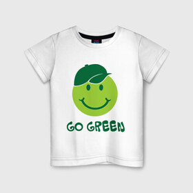 Детская футболка хлопок с принтом Грин смайл , 100% хлопок | круглый вырез горловины, полуприлегающий силуэт, длина до линии бедер | eco | go green | green | зеленые технологии | зелень | планета | смайл | смайлик | чистота | эко | экология