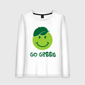 Женский лонгслив хлопок с принтом Грин смайл , 100% хлопок |  | eco | go green | green | зеленые технологии | зелень | планета | смайл | смайлик | чистота | эко | экология