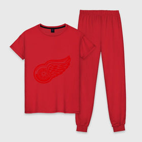 Женская пижама хлопок с принтом Detroit Red Wings Pavel Datsyuk - Павел Дацюк , 100% хлопок | брюки и футболка прямого кроя, без карманов, на брюках мягкая резинка на поясе и по низу штанин | нхл