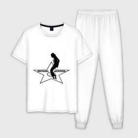 Мужская пижама хлопок с принтом Майкл Джексон Звезда , 100% хлопок | брюки и футболка прямого кроя, без карманов, на брюках мягкая резинка на поясе и по низу штанин
 | michael jackson | mj | поп звезда | поп музыка