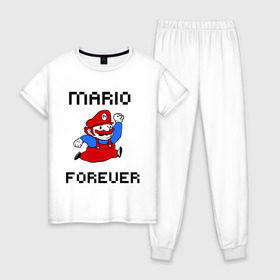 Женская пижама хлопок с принтом Mario forever , 100% хлопок | брюки и футболка прямого кроя, без карманов, на брюках мягкая резинка на поясе и по низу штанин | nintendo | марио | нинтендо