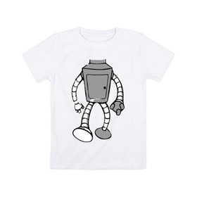 Детская футболка хлопок с принтом бендэр , 100% хлопок | круглый вырез горловины, полуприлегающий силуэт, длина до линии бедер | Тематика изображения на принте: bender | futurama | бендер | мультики | мультфильмы | футурама