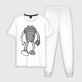 Мужская пижама хлопок с принтом бендэр , 100% хлопок | брюки и футболка прямого кроя, без карманов, на брюках мягкая резинка на поясе и по низу штанин
 | bender | futurama | бендер | мультики | мультфильмы | футурама