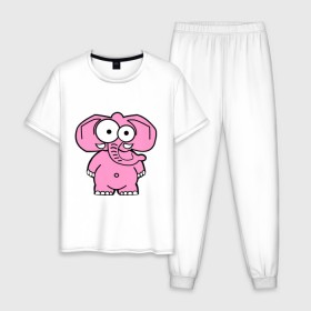 Мужская пижама хлопок с принтом Розовый слон , 100% хлопок | брюки и футболка прямого кроя, без карманов, на брюках мягкая резинка на поясе и по низу штанин
 | Тематика изображения на принте: смешной