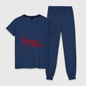 Женская пижама хлопок с принтом The Vampire Diaries , 100% хлопок | брюки и футболка прямого кроя, без карманов, на брюках мягкая резинка на поясе и по низу штанин | the vampire diaries | дневники вампира | лого | логотип | сериалы | тв
