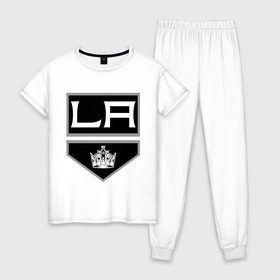 Женская пижама хлопок с принтом Los Angeles Kings - Лос Анджелес , 100% хлопок | брюки и футболка прямого кроя, без карманов, на брюках мягкая резинка на поясе и по низу штанин | la | los angeles kings | nhl | кубок стенли | лос анджелес кингс | нхл | хоккей