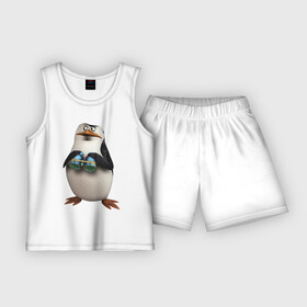 Детская пижама с шортами хлопок с принтом Пингвин с биноклем ,  |  | Тематика изображения на принте: пингвин
