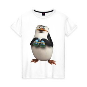 Женская футболка хлопок с принтом Пингвин с биноклем , 100% хлопок | прямой крой, круглый вырез горловины, длина до линии бедер, слегка спущенное плечо | пингвин