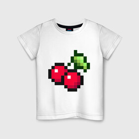 Детская футболка хлопок с принтом вишенки 8 бит , 100% хлопок | круглый вырез горловины, полуприлегающий силуэт, длина до линии бедер | 8 bit | вишня | восьмибитный