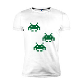 Мужская футболка премиум с принтом Space invaders 8 bit , 92% хлопок, 8% лайкра | приталенный силуэт, круглый вырез ворота, длина до линии бедра, короткий рукав | Тематика изображения на принте: 8 bit | 8 бит | 8bit | 8бит | space invaders | космические захватчики