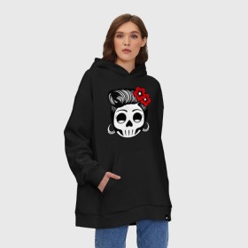 Худи SuperOversize хлопок с принтом Skull girl , 70% хлопок, 30% полиэстер, мягкий начес внутри | карман-кенгуру, эластичная резинка на манжетах и по нижней кромке, двухслойный капюшон
 | 