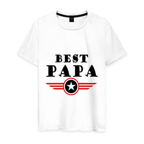Мужская футболка хлопок с принтом Best papa logo , 100% хлопок | прямой крой, круглый вырез горловины, длина до линии бедер, слегка спущенное плечо. | best papa logo | мужу | отец | папа | папе | подарок папе | самые лучшие