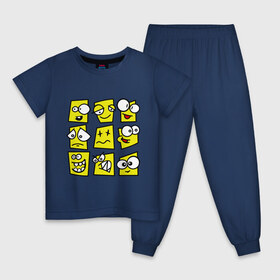 Детская пижама хлопок с принтом Смайликов кучка , 100% хлопок |  брюки и футболка прямого кроя, без карманов, на брюках мягкая резинка на поясе и по низу штанин
 | смайлы | эмоции