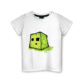 Детская футболка хлопок с принтом Slime , 100% хлопок | круглый вырез горловины, полуприлегающий силуэт, длина до линии бедер | minecraft | игры | кубик | майнкрафт | смайлик