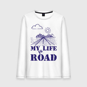 Мужской лонгслив хлопок с принтом My Life is Road , 100% хлопок |  | Тематика изображения на принте: 