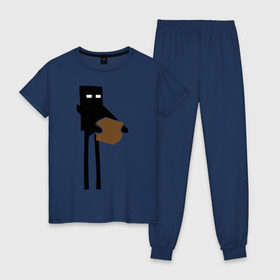 Женская пижама хлопок с принтом Enderman , 100% хлопок | брюки и футболка прямого кроя, без карманов, на брюках мягкая резинка на поясе и по низу штанин | enderman | minecraft | игры | компьютерные игры | майнкрафт