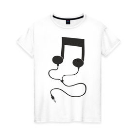 Женская футболка хлопок с принтом Наушники нота , 100% хлопок | прямой крой, круглый вырез горловины, длина до линии бедер, слегка спущенное плечо | dj | rnb | ди джей | для dj | клубные | наушники | нота