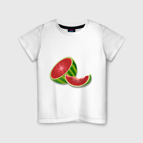Детская футболка хлопок с принтом арбузик , 100% хлопок | круглый вырез горловины, полуприлегающий силуэт, длина до линии бедер | Тематика изображения на принте: арбуз | арбузная долька | вкусное | девушкам | фрукты | фрукты и ягоды