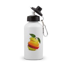 Бутылка спортивная с принтом мега яблоко , металл | емкость — 500 мл, в комплекте две пластиковые крышки и карабин для крепления | Тематика изображения на принте: апельсин | брызги | вода | лимон | фрукты | яблоко