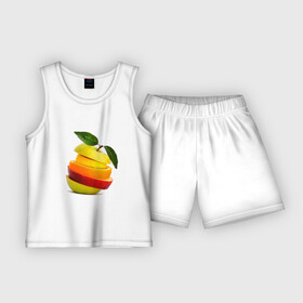 Детская пижама с шортами хлопок с принтом мега яблоко ,  |  | апельсин | брызги | вода | лимон | фрукты | яблоко