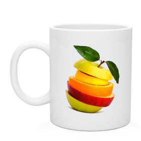 Кружка с принтом мега яблоко , керамика | объем — 330 мл, диаметр — 80 мм. Принт наносится на бока кружки, можно сделать два разных изображения | Тематика изображения на принте: апельсин | брызги | вода | лимон | фрукты | яблоко