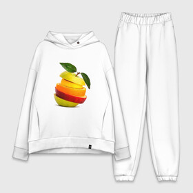 Женский костюм хлопок Oversize с принтом мега яблоко ,  |  | Тематика изображения на принте: апельсин | брызги | вода | лимон | фрукты | яблоко