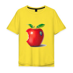 Мужская футболка хлопок Oversize с принтом откусанное яблоко , 100% хлопок | свободный крой, круглый ворот, “спинка” длиннее передней части | apple | вкусное | девушкам | фрукты | фрукты и ягоды | яблоко