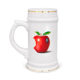 Кружка пивная с принтом откусанное яблоко ,  керамика (Материал выдерживает высокую температуру, стоит избегать резкого перепада температур) |  объем 630 мл | Тематика изображения на принте: apple | вкусное | девушкам | фрукты | фрукты и ягоды | яблоко