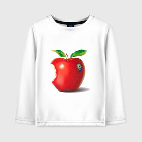Детский лонгслив хлопок с принтом откусанное яблоко , 100% хлопок | круглый вырез горловины, полуприлегающий силуэт, длина до линии бедер | Тематика изображения на принте: apple | вкусное | девушкам | фрукты | фрукты и ягоды | яблоко