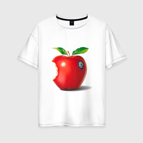 Женская футболка хлопок Oversize с принтом откусанное яблоко , 100% хлопок | свободный крой, круглый ворот, спущенный рукав, длина до линии бедер
 | Тематика изображения на принте: apple | вкусное | девушкам | фрукты | фрукты и ягоды | яблоко