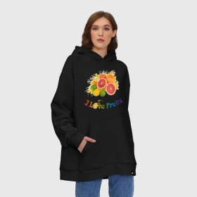 Худи SuperOversize хлопок с принтом i love fruits , 70% хлопок, 30% полиэстер, мягкий начес внутри | карман-кенгуру, эластичная резинка на манжетах и по нижней кромке, двухслойный капюшон
 | frut | апельсин | вкусное | грейпфрут | девушкам | лайм | лимон | фрукты | фрукты и ягоды