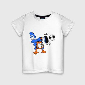 Детская футболка хлопок с принтом Гарфилд футболист , 100% хлопок | круглый вырез горловины, полуприлегающий силуэт, длина до линии бедер | 