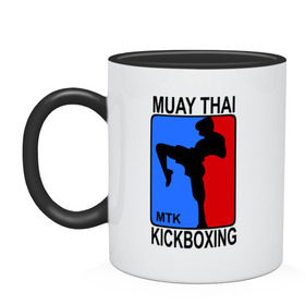 Кружка двухцветная с принтом Muay Thai Kickboxing , керамика | объем — 330 мл, диаметр — 80 мм. Цветная ручка и кайма сверху, в некоторых цветах — вся внутренняя часть | кикбоксинг | муай тай