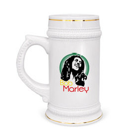 Кружка пивная с принтом Saint Bob Marley ,  керамика (Материал выдерживает высокую температуру, стоит избегать резкого перепада температур) |  объем 630 мл | bob marley | saint bob marley | боб марли | музыка | регги