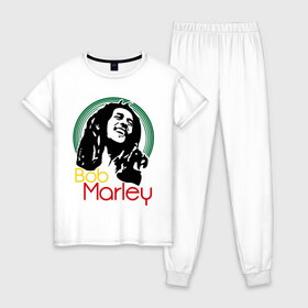 Женская пижама хлопок с принтом Saint Bob Marley , 100% хлопок | брюки и футболка прямого кроя, без карманов, на брюках мягкая резинка на поясе и по низу штанин | bob marley | saint bob marley | боб марли | музыка | регги