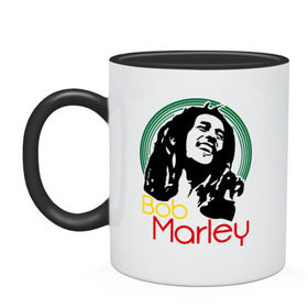 Кружка двухцветная с принтом Saint Bob Marley , керамика | объем — 330 мл, диаметр — 80 мм. Цветная ручка и кайма сверху, в некоторых цветах — вся внутренняя часть | bob marley | saint bob marley | боб марли | музыка | регги
