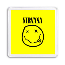 Магнит 55*55 с принтом Nirvana logo , Пластик | Размер: 65*65 мм; Размер печати: 55*55 мм | cobain | nirvana | rock | smells like teen spirit | кобейн | нирвана | рок