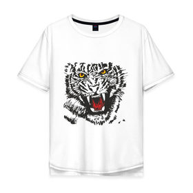 Мужская футболка хлопок Oversize с принтом Тигр с клыками , 100% хлопок | свободный крой, круглый ворот, “спинка” длиннее передней части | животные | животный мир | зубастый тигр | тирг